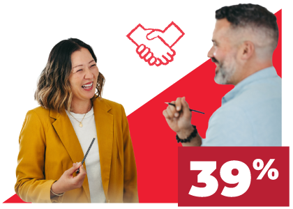 Two colleagues, smiling, happy, achieving results..